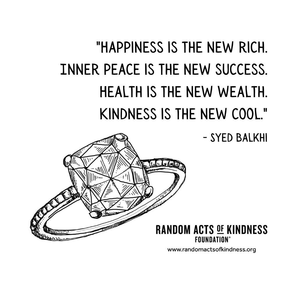 Quotation: Happiness is the new rich. Inner peace is the new success. Health is the new wealth. Kindness is the new cool. Syed Balkhi